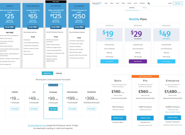 Examples of pricing packages